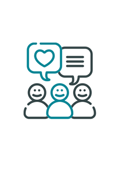 2D graphic of people with chat bubbles